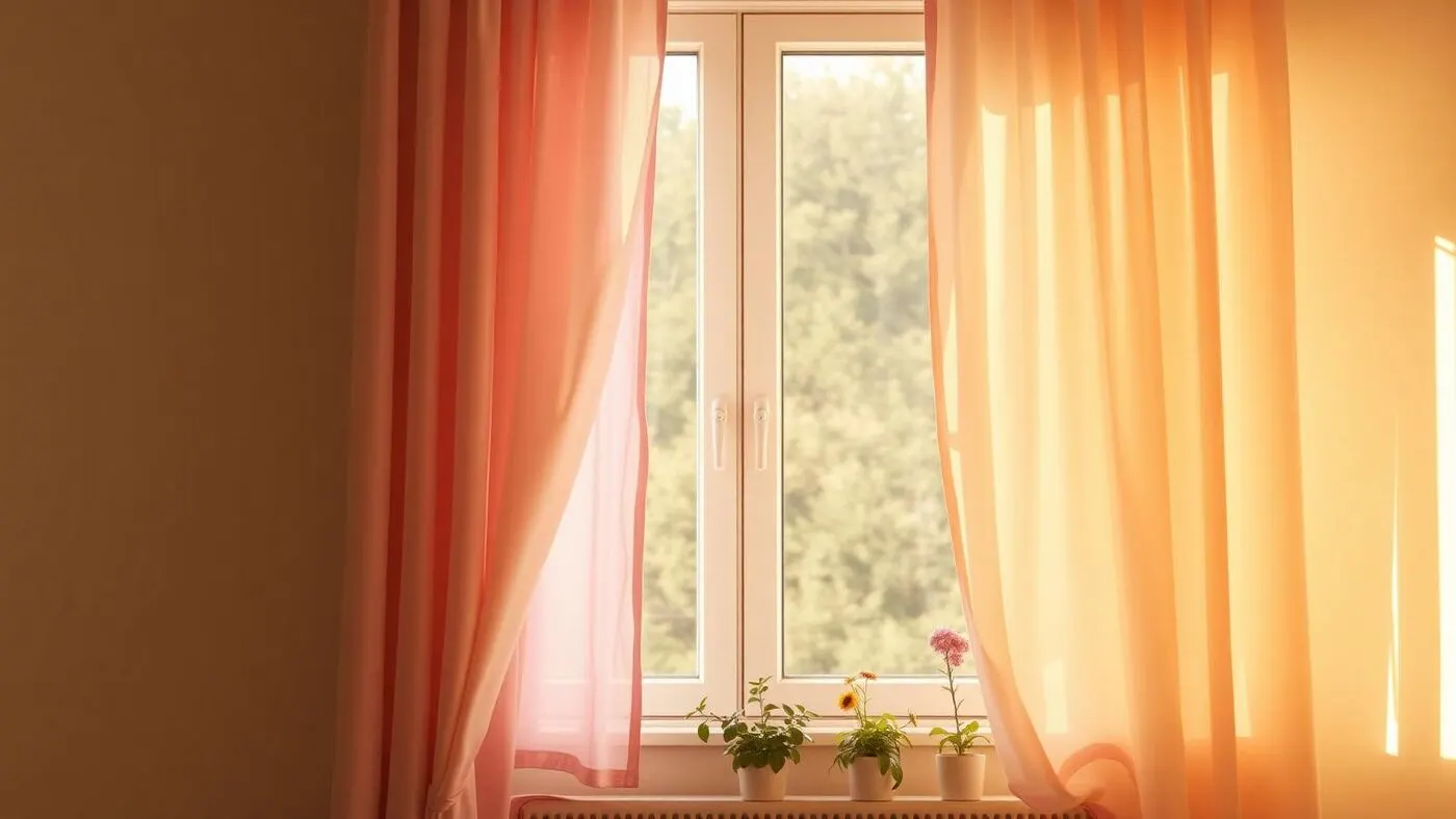 Sheer curtains opening to warm daylight