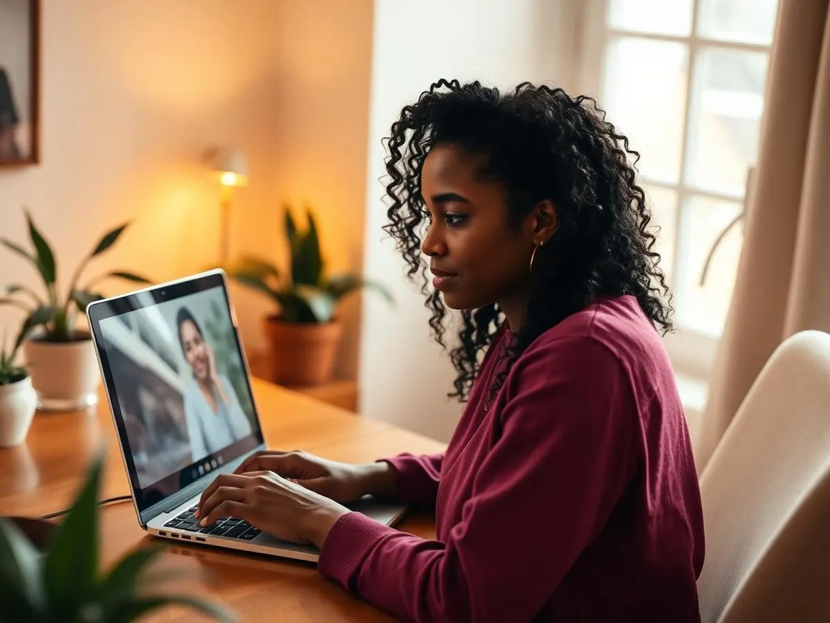 An open laptop on a cozy desk with warm light